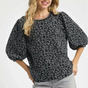 Umgee Black and Gray Leopard Print Sweatshirt